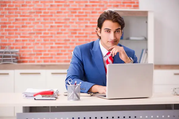 Jovem e bonito empregado que trabalha no escritório — Fotografia de Stock