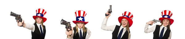Žena v klobouku s americkými symboly — Stock fotografie