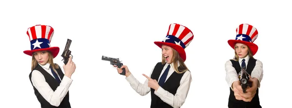 Frau trägt Hut mit amerikanischen Symbolen — Stockfoto