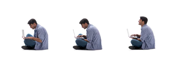 Joven estudiante con portátil aislado en blanco —  Fotos de Stock