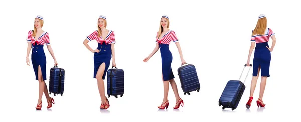 Airhostess com bagagem em branco — Fotografia de Stock