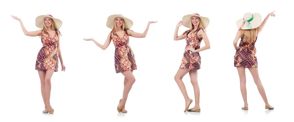 Красива танцююча жінка в літній сукні вручає руки ізольовані — стокове фото