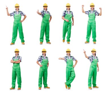 Sanayi işçisi beyaz arka planda izole edilmiş.