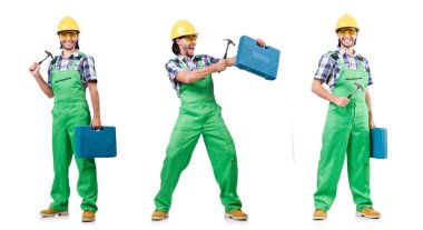 Sanayi işçisi beyaz arka planda izole edilmiş.