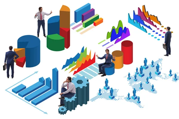 Empresário em análise de negócios infográficos conceito — Fotografia de Stock