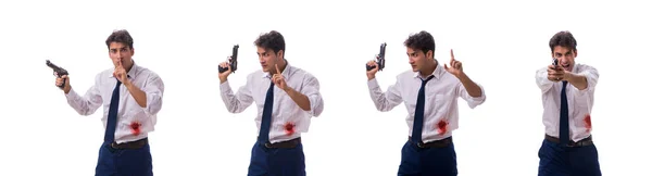 Businessman Wounded Gun Fight Isolated White — Stock Photo, Image