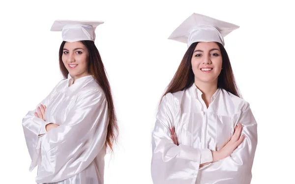 Junge Studentin auf weiß — Stockfoto