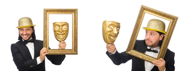 Man met theater masker geïsoleerd op wit — Stockfoto
