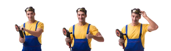 Contractor employee with sander isolated on white background — Stock Photo, Image
