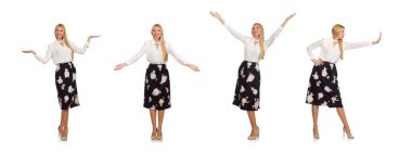 Siyah etekli, beyaz çiçekli güzel bir kız.