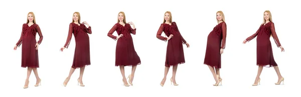 Vrij zwangere vrouw in rode jurk geïsoleerd op wit — Stockfoto