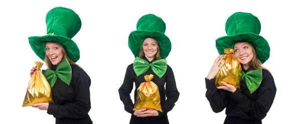 Young woman with green giant bow-tie — Stock Photo, Image