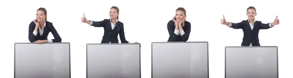 Mujer mujer de negocios con tablero en blanco — Foto de Stock