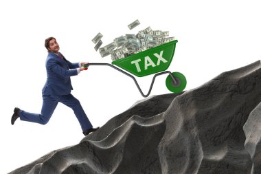 İşadamı vergi arabalarını yokuş yukarı itiyor