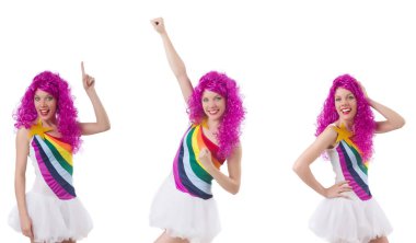 Beyaz izole peruk kadınla 