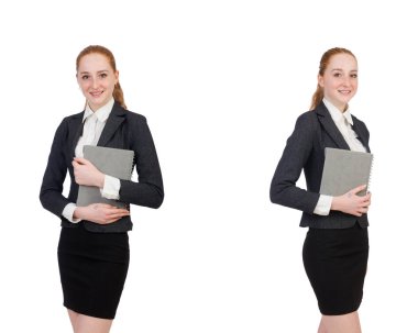 Günlüğü üzerinde beyaz izole kadın 