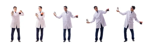 Arzt im Blutspendekonzept isoliert auf weißem Grund — Stockfoto