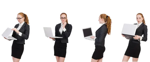 Businesswoman with laptop isolated on white — Stock Photo, Image