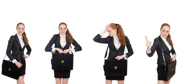 Zakenvrouw met handtas geïsoleerd op wit — Stockfoto