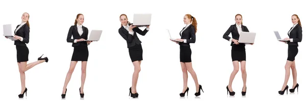 Geschäftsfrau mit Laptop isoliert auf weiß — Stockfoto