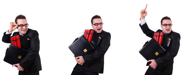 Man with dynamite isolated on white — Stock Photo, Image