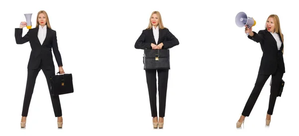 Mujer de negocios con megáfono y maletín —  Fotos de Stock
