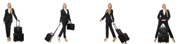 Mujer de negocios con maleta aislada en blanco — Foto de Stock