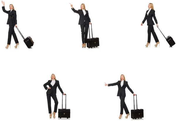 Podnikatelka s kufříkem izolovaným na bílém — Stock fotografie