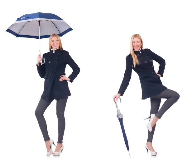 Красивая женщина в черном пальто с зонтиком — стоковое фото