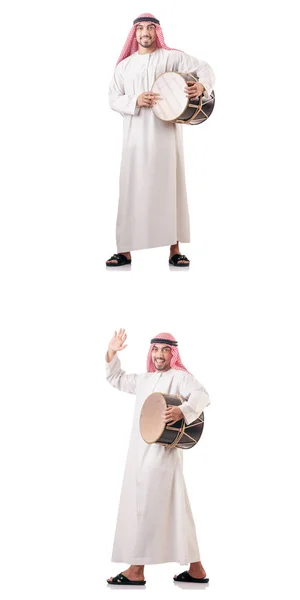 Arab man with drum isolated on white — Stock Photo, Image