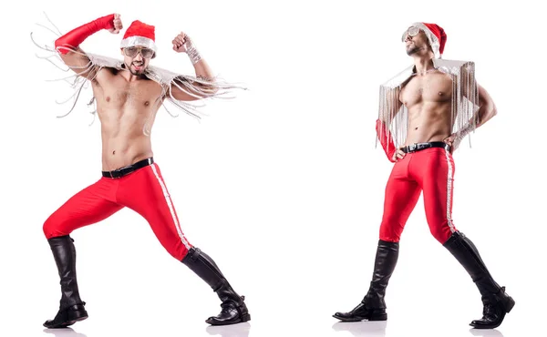 Dancing naked santa isolated on white — Stock Photo, Image