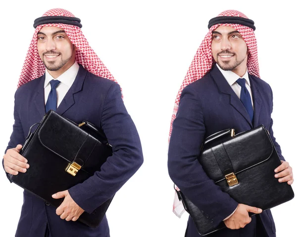 Homme arabe avec sac isolé sur blanc — Photo