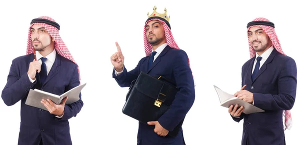 Arabische man met tas geïsoleerd op wit — Stockfoto