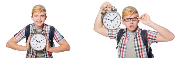 Menino com despertador no conceito de gerenciamento de tempo — Fotografia de Stock