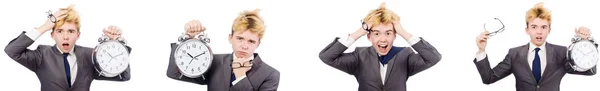 Young boy with alarm-clock in time management concept — Stock Photo, Image