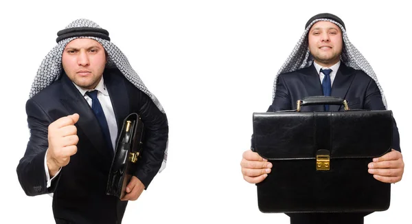Arabische zakenman met werkmap geïsoleerd op wit — Stockfoto