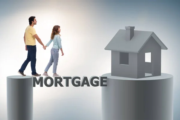 Concept of family taking mortgage loan for house — Stock Photo, Image
