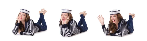 Giovane donna marinaio isolato su bianco — Foto Stock