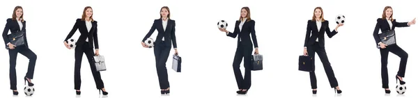 Businesslady with ball on white — Stock Photo, Image