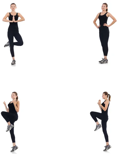 Young woman doing exercises isolated on white — Stock Photo, Image