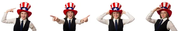 Woman wearing hat with american symbols — Stock Photo, Image