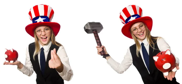 女性とアメリカ帽子コラージュします。 — ストック写真