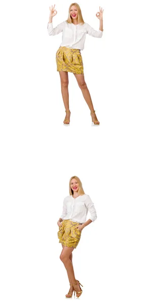 Collage av kvinna i mode ser isolerad på vitt — Stockfoto