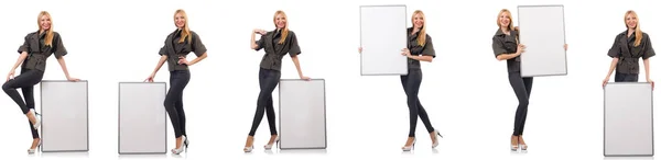 Junge schöne Frau mit Whiteboard isoliert auf weiß — Stockfoto