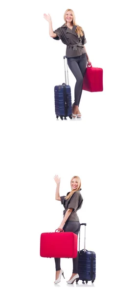Красива жінка з валізою в концепції відпустки — стокове фото