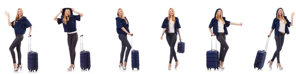 Mooie vrouw met koffer in vakantie concept — Stockfoto