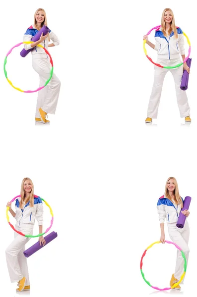 Krásná žena s hula hoop izolované na bílém — Stock fotografie