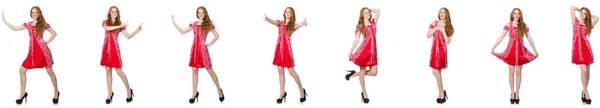 Rödhårig kvinna i röd klänning — Stockfoto