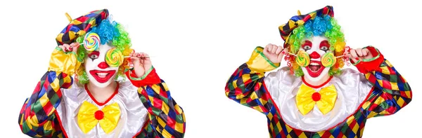 Grappige mannelijke clown met lolly — Stockfoto