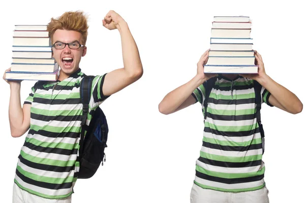 Mladý student s knihami izolované na bílém — Stock fotografie